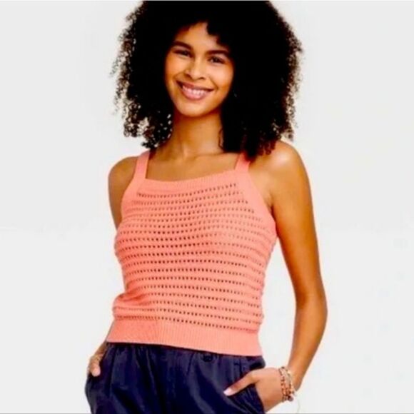 Universal Thread Coral Pink Open Knit Cotton Tank Size XXL - Picture 1 of 9